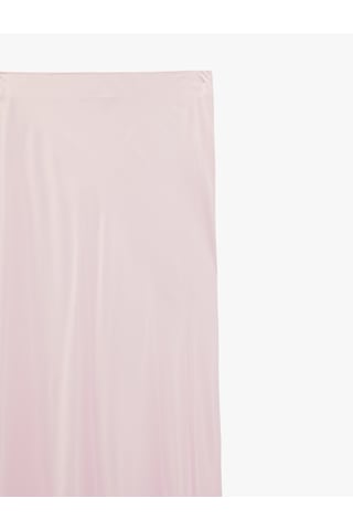 Koton Viskon Balık Kesim Midi Saten Görünümlü Etek Pembe 6sak70025pw Gül