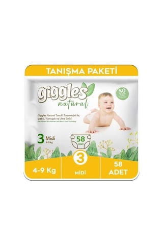 Ayrex Natural 3 Numara Midi Pamuklu Bebek Bezi, 4-9 Kg, 58 Adet, Tanışma Paketi 0 Numara
