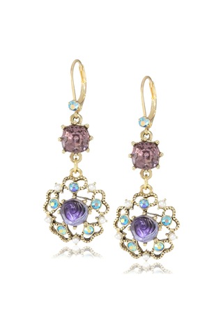 Oymalı Çiçek Madalyon Ve Kristal Taşlı Damla Küpeler Çok Renkli