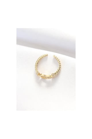 Kemer Tokası Tasarımlı Gold Renk Zirkon Taşlı Ayarlanabilir Yüzük Altın