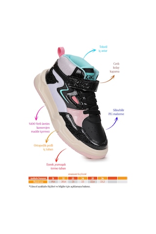 Kiko Kids Hayka-3 Cırtlı Kız Çocuk Spor Ayakkabı Siyah - Su Yeşili Siyah - Su Yeşili
