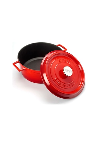 Lava Döküm Trendy Kapak Yuvarlak Kırmızı Tencere Ø 28 cm.