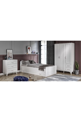 Kznhome Kartopu Country Oda Takımı - 3 Kapılı Gardırop, Şifonyer, Karyola