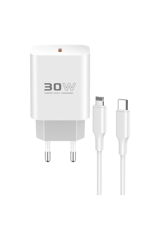 C87c 30w Type-c Çıkışlı Ekstra Dl50 1m Type-c To Lightning Kablolu Pd Şarj - Beyaz