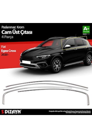 S-dizayn Fiat Egea Cross Krom Cam Üst Çıtası 4 Prç. 2020 Üzeri Mat Krom A+ Kalite