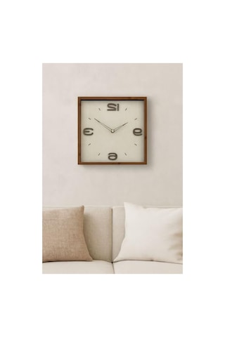 Kare Ahşap Duvar Saati - 30 Cm, Kahverengi 0240-keçe-şekilli-48cm