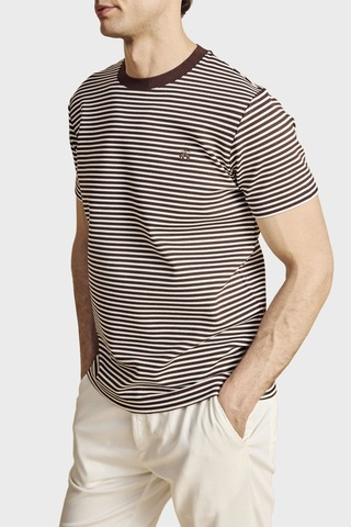 Brooks Brothers Bisiklet Yaka Çizgili T-shirt Erkek T Shirt Bbss26mts016292 Kahve-ekru