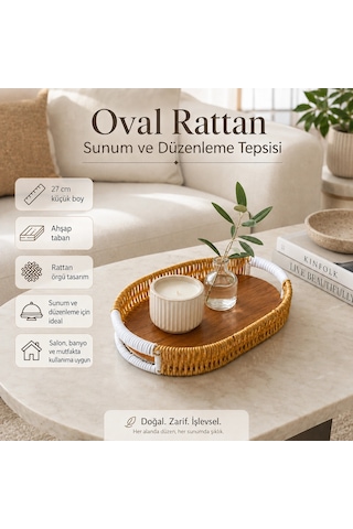 Oval Rattan Küçük Boy Sunum Ve Düzenleme Tepsisi 27 Cm