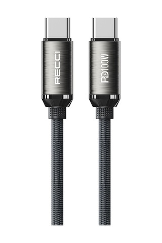 Recci Rs45cc Type-c To Type-c Pd 100w Örgü Tasarımlı Hızlı Şarj Özellikli Data Ve Şarj Kablo 1m Gri
