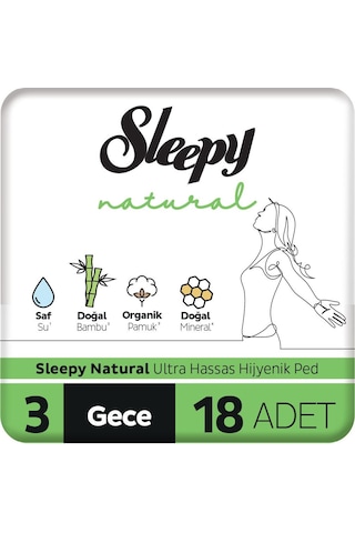 Sleepy Natural Ultra Hassas Hijyenik Ped Gece 18 Adet Ped