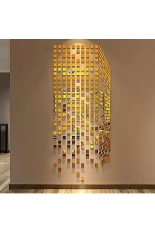 Dekor Süs Mozaık Ayna 200 Adet Plexi Dekoratif Ayna Gold Antre Ba Altın