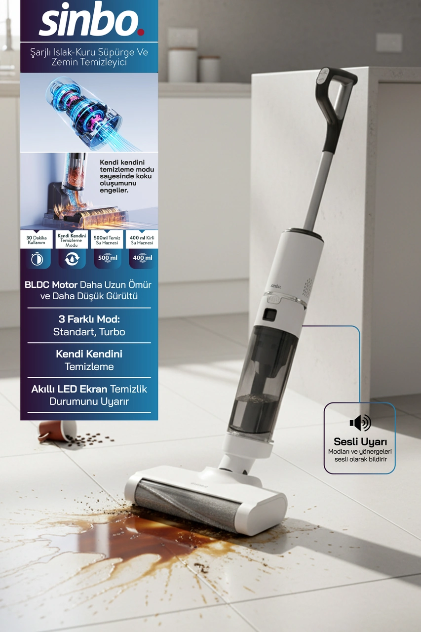 Sinbo SFC-4106 Islak Kuru Şarjlı Dikey Süpürge