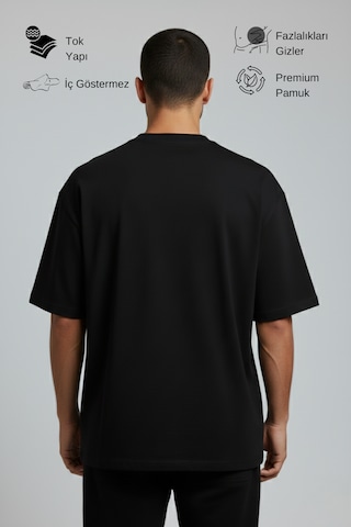 Allunique Erkek Pamuklu Oversize Bisiklet Yaka Siyah T-shirt