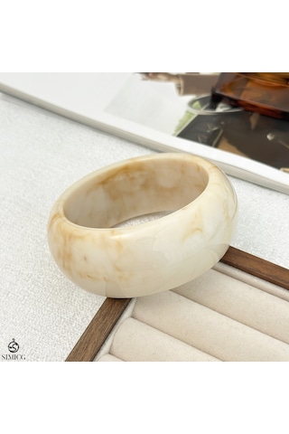 Klasik Geniş Doğal Desen Bileklik Beyaz