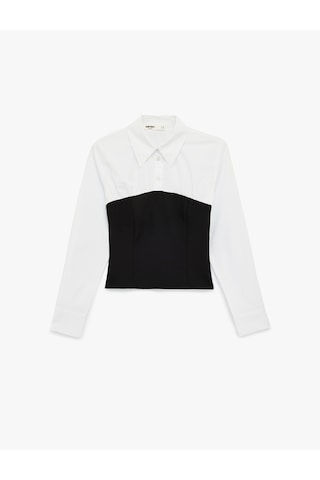 Koton Slim Fit Uzun Kollu Renk Bloklu Klasik Yaka Düğmeli Poplin Gömlek Beyaz 6sak60268uw Beyaz