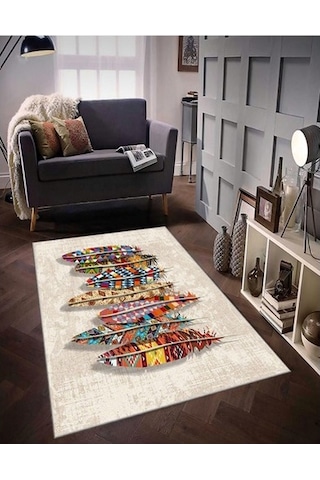 Krem Dijital Baskı Halı Makinede Yıkanabilir Halı Krem