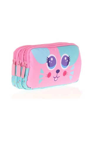 Kaukko Kids&love 3 Bölmeli Kalem Çantası Cute Face Cat L8118