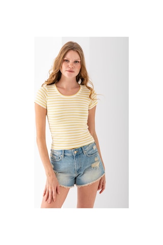 Giysa Kadın Bisiklet Yaka Çizgili Basic Body Sarı - 25509 Sarı