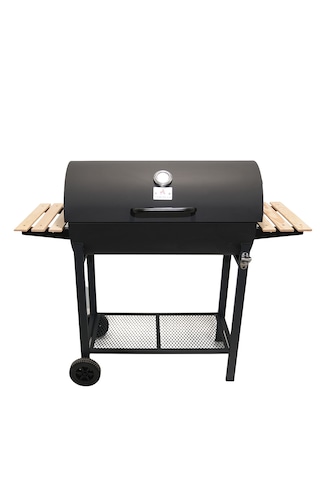 Tekerlekli Kömürlü Dikdörtgen Ahşap Sehpalı Bbq Dökme Demir Kömür