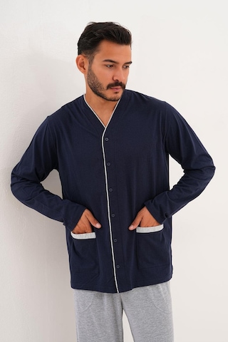 Çift Kaplan Erkek Düz Önden Düğmeli Lacivert Pijama Takımı 8002 Lacivert