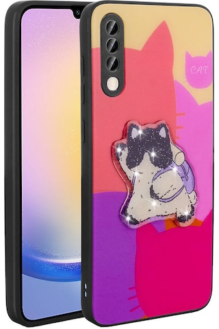 Zore Galaxy Uyumlu A70 Kılıf Parlayan Kabartmalı İkonik Figürlü Amas Silikon Kapak - Mor Mor