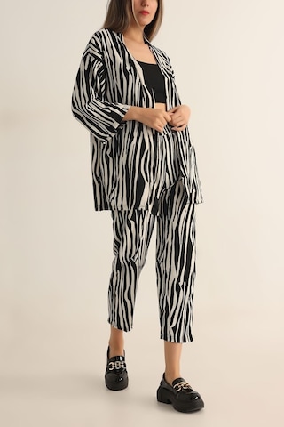 Woman And Kids Kadın Zebra Desenli Kimono Alt Üst Takım Siyah - Beyaz
