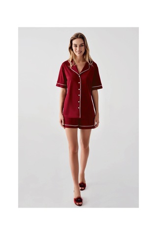 Moda Dua Freshness 324 Kadın 4'lü Sabahlıklı Şorlu Pijama Takımı bordo