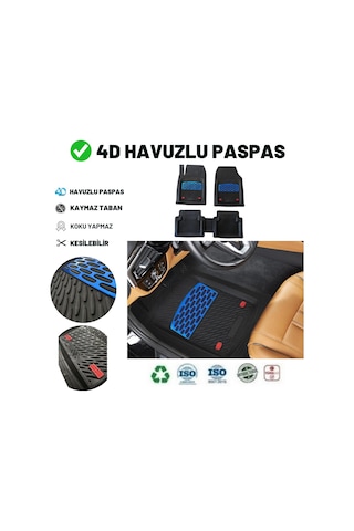 Hyundai Accent Yumurta Kasa 1998 Uyumlu Havuzlu Üniversal Maxi Paspas Siyah - Mavi