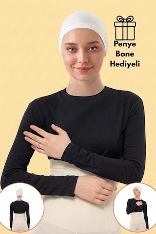 Myreal Kadın Boyunluklu Kolluk Uzun Kollu Yarım Body Yelek Ve Elbise Altı Kurtarıcı Penye Badi Siyah