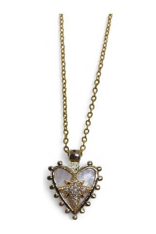 Altın Renk Beyaz Sedef Kalp Kutup Yıldızı Model Sf Zincir Çelik Kolye- 3715 Çok Renkli