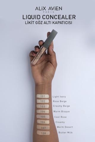 Alix Avien Aydınlık Görünüm Sağlayan Yoğun Likit Göz Altı Kapatıcısı Liquid Concealer 107 Warm Desert