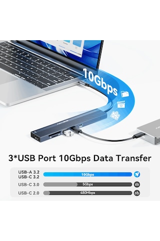 Acasis 8in1 Usb-c Hub 4k 60hz Dp, 10gbps Usb-a/type-c, Sd/tf Kart, 100w Pd Ac Hb0802