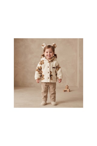 Deniva Kids Unisex Bebek & Çocuk Ayıcık Desenli Kulaklı Peluş Welsoft Hırka Düğmeli Ceket - Krem 18 - 24 Ay