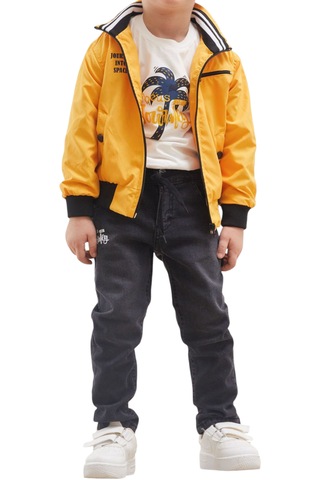 Erkek Çocuk Yağmurluklu Tişört Pantolon Üçlü Takım Sarı
