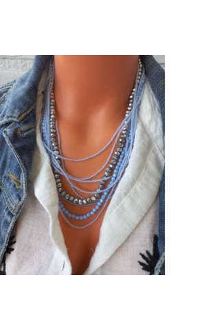 Denim Çoklu Kolye Mavi