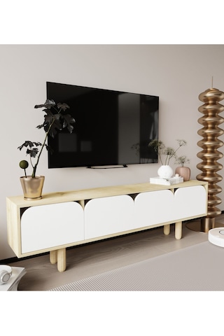 Lazio Bohem Ahşap Ayaklı Tv Ünitesi Tv Sehpası Safir Meşe-beyaz