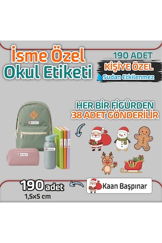 Kapbirhediye Okul Etiketi Isme Özel Kalem Defter Etiketi Yılbaşı 1 Temalı 190 Adet Çok Renkli