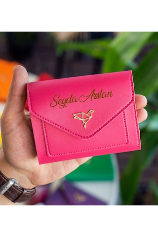 Bk Gift Kişiye Özel İsimli Vegan Deri Mini Fuşya Kadın Cüzdanı, Sevgiliye Hediye, Anneye Hediye, Arkadaşa Hediye Renkli Çok Renkli