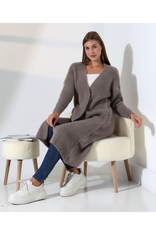 Redmina Fashion Yumuşak Dokulu Uzun Hırka VIZON