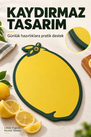 Limon Figürlü Kaydırmaz Kesme Tahtası 24x34 Cm Askılı Plastik Sebze Meyve Doğrama Panosu Sarı Mutfak