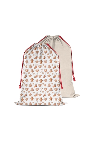 Büyük Noel Baba Hediye Çantası, Pamuklu Kordonlu, Yeniden Kullanılabilir Noel Zencefil Ekmek Kurabiye