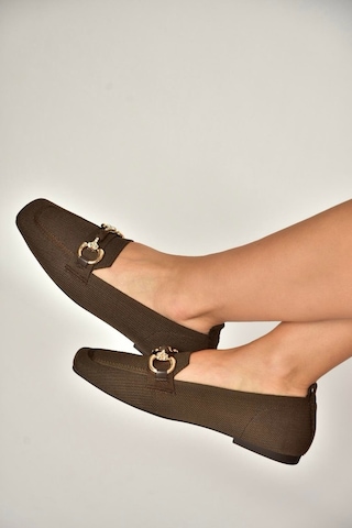 Fox Shoes Y820400104 Kahverengi Triko Kumaş Toka Detaylı Kadın Babet Kahverengi