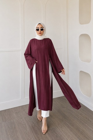 Unika Boutique Kadın Uzun Yırtmaçlı Abaya Tunik Bordo