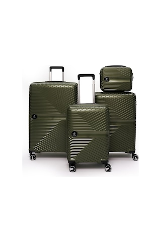 4 Lü Valiz Seti Elatae Exclusive Pro Polipropilen Kırılmaz Büyük - Orta - Kabin Boy Ve Makyaj Haki 5239