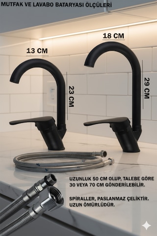 0-05 Mutfak Banyo Lavabo Bataryası Robot Duş Takımı Musluk Armatür Siyah Krom Gold Beyaz Siyah