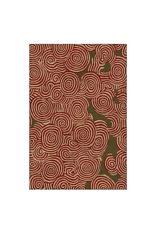 Porto 80 Yeşil Bordo Soyut Desenli Halı Tasarım Modern Oturma Odası İnce Yazlık Ev Oda Salon Halısı
