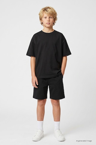 TOMMYLIFE Siyah Oversize Fit Basic Erkek Çocuk Şort Takım - 11335
