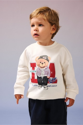 Defacto %100 Pamuk Oversıze Bisiklet Yaka Ayıcık Baskılı Sweatshirt Kumaşı Sweatshirt Erkek Bebek H9785a526auer118 Ekru-er118
