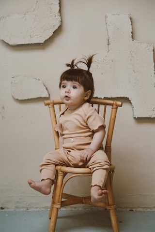 Kalp Nakışlı Fitilli Body Tayt Set Koyu Bej