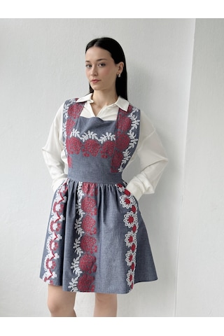 Retrobird Mandy Nakış Detaylı Kısa Jile Elbise Kadın İndigo-13901 Indigo